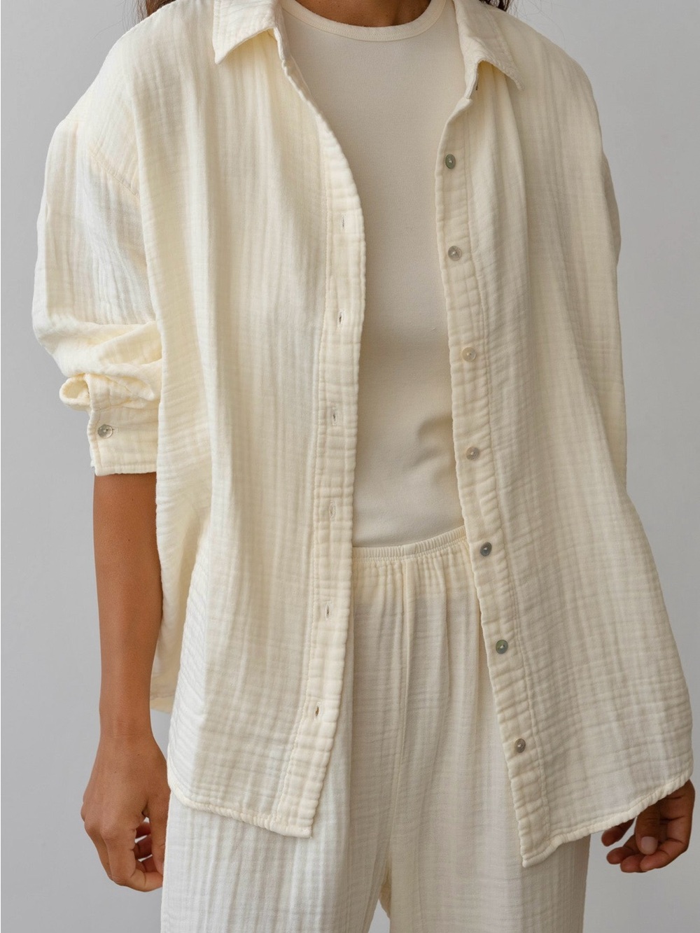 Donni Bubble Shirt Ivory White Gauze Button Front Long Sleeve size S
